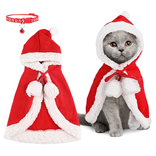 Katze Hund Umhang mit roter Weihnachtsmütze, Weihnachtskostüm mit Glockenband als Geschenk, Weihnachtskostüm für Welpen Kätzchen Katzen kleine Hunde Haustiere, für Weihnachten Cosplay Party (Größe M) von Pwsap