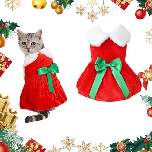 Katze Hund Weihnachtskostüm, Rot Haustier Weihnachtskleid mit Pelzkragen, Katzen Samtrock Hunde Weihnachtskostüm für Welpen Kätzchen Katzen Kleine Hunde Haustiere Weihnachten Neujahr Cosplay Party, S von Pwsap