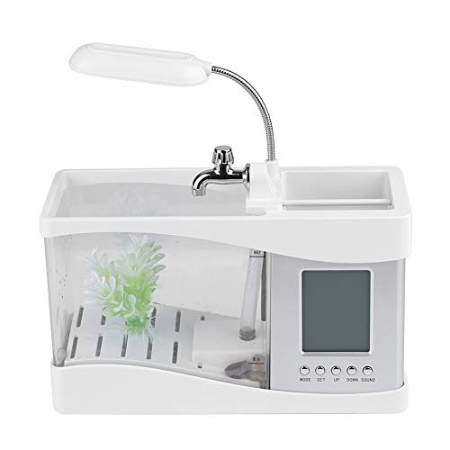 Pwshymi Mini-Aquarium mit Digitalanzeige, LED-Licht für Heimdekoration (Weiß) von Pwshymi