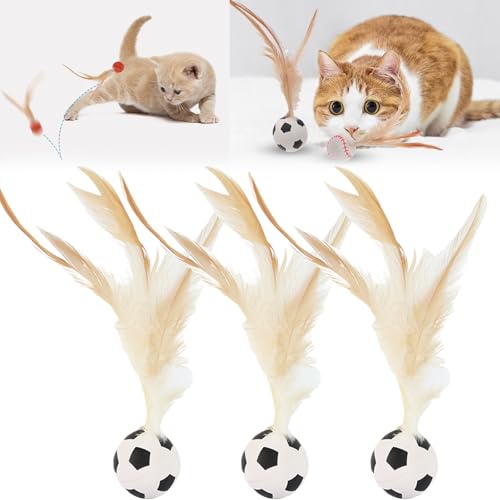 Pwzoax Interactive Feather Ball Toy Set for Cats, Feather BouncyBall Cat Toy, Bouncy Ball with Feathers forCats (3pcs-A,one Size) von Pwzoax