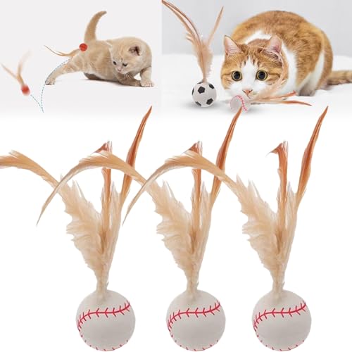 Pwzoax Interactive Feather Ball Toy Set for Cats, Feather BouncyBall Cat Toy, Bouncy Ball with Feathers forCats (3pcs-C,one Size) von Pwzoax