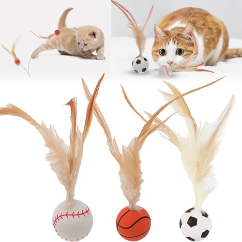 Pwzoax Interactive Feather Ball Toy Set for Cats, Feather BouncyBall Cat Toy, Bouncy Ball with Feathers forCats (3pcs-D,one Size) von Pwzoax