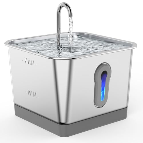 Pyhodi Smart Sensing Trinkbrunnen für Haustiere aus Edelstahl, 3,5 L Leiser Automatischer Getränkespender mit 5000-mAh-Akku, Kokosnussschalen-Aktivkohlefilter, Abnehmbares Design von Pyhodi