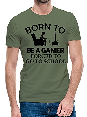 Herren T-Shirt Born to be Gamer Play Station Xbox Top Geburtstag Tee S bis 5XL (Militärgrün, 2XL) von Python Clothing