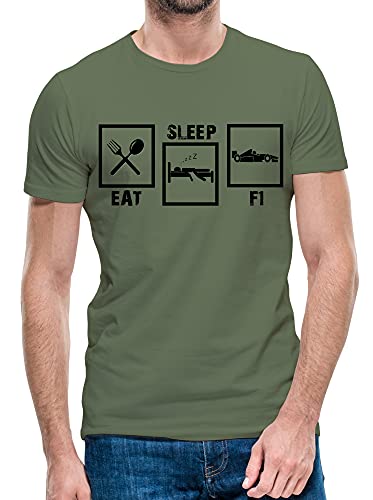 Herren T-Shirt Eat Sleep F1 Formel 1 Race Sport Top Geburtstag Tee S bis 5XL (Military Green, S) von Python Clothing