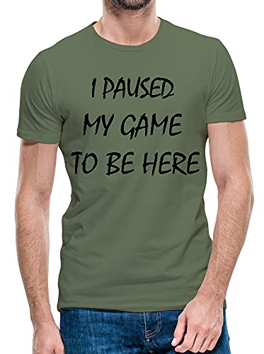 Herren T-Shirt I Paused My Game Play Station Xbox Top Geburtstag Tee S bis 5XL (Military Green, S) von Python Clothing