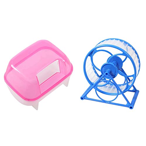 Pyugxab 2 Stück Hamsterzubehör: 1 Stück rosa weiß kleiner Hamster Badesandkäfig Haustier Badezimmer 10 x 7 x 7 cm & Haustier Joggen Hamster Maus Mäuse kleines Übungsspielzeug Spinner Sportrad von Pyugxab