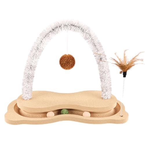 Cat Scratcher, Pet Scratching Toy, Cat Scratch Arch, Interactive Wooden Scratcher with Rotating Ball Turntable Track, Engaging Relaxation and Claw Care Toy, 39x19x36 cm for Engagement and Rest von Pzuryhg