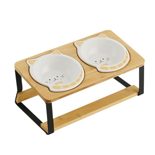 Erhöhte Katzennäpfe, tragbarer Futterspender, erhöhter Keramik-Futter- und Wassernapf, doppelte auslaufsichere Schalen mit rutschfestem Holzständer, Füttern und Trinken für Kätzchen und Welpen Erhöhte Katzennäpfe, tragbarer Futterspender, erhöhter Keramik-Futter- und Wassernapf, doppelte auslaufsichere Schalen mit rutschfestem Holzständer, Füttern und Trinken für Kätzchen und Welpen von Pzuryhg