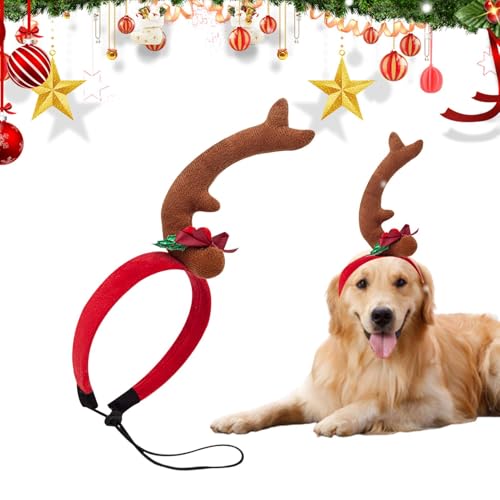 Hundegeweih Stirnband, Weihnachten Hund Stirnband, Cartoon Hundegeweih, verstellbares Hundestirnband, Hirschhorn Stirnband, Welpe Weihnachten Stirnband, Hund Urlaub Stirnband, Geweih Stirnband für von Pzuryhg