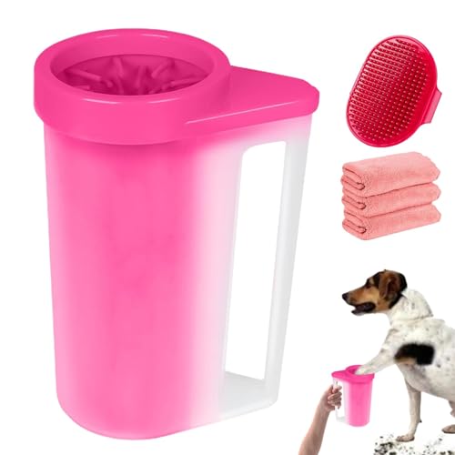 Pzuryhg Pfotenreiniger für Hundepfoten, ergonomischer Griff, einfach zu bedienender Hundepfoten-Waschbecher mit saugfähigen Handtüchern für Haustierpflege, Geburtstag von Pzuryhg