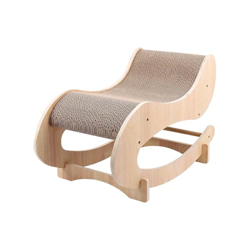 Pzuryhg Schaukelbett, Katzenlounge, Haustier-Schlafbett, Kätzchen-Schaukelstuhl, Katzen-Lounge-Bett aus Holz mit bequemem Wellpapier, Kratzen für mittelgroße Katzen, 54 x 27 x 30 cm von Pzuryhg