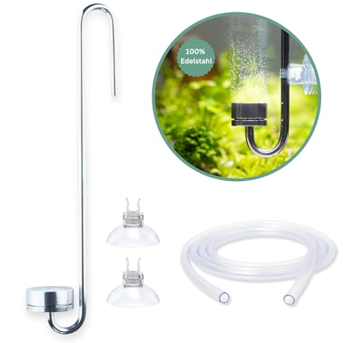 Q-Grow CO2 Diffusor Aquarium aus Edelstahl, mit wechselbarer Keramikscheibe, inkl. 2m Schlauch - 50cm von Q Grow Innovative Aqua Tools