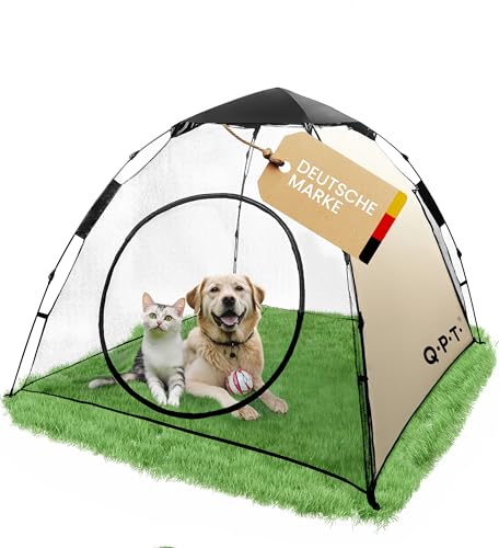 Tierlaufstall – Welpenauslauf/Katzengehege Outdoor, Welpenlaufstall XXL, Laufstall für Hund und Katze, reißfestes Mesh, Abnehmbarer Sonnenschutz, Pop-up System, Katzenzelt Outdoor von Q.P.T.