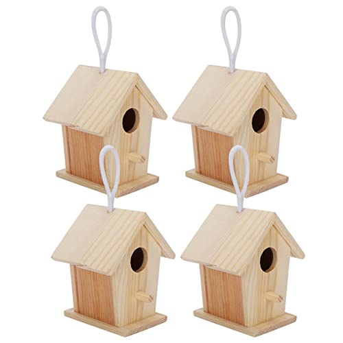 Set aus 4 Mini-Vogelhäuschen aus Holz, Kleine Unfertige Vogelhäuschen, Nester Zum Bemalen Oder Dekorieren, Hängende Käfigornamente von QANYEGN