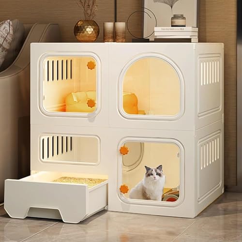 Large Indoor Cat Cage with Litter Box, Multi-Level Cat Condo, DIY Pet Playpen, Spacious Cat Enclosure for 1-2 Cats, Sturdy Metal Cat Kennel with Pull-Out Tray(White,27.9" L x 18.3" W x 27.9" H) von QAONEAY