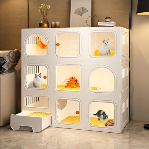 Large Indoor Cat Cage with Litter Box, Multi-Level Cat Condo, DIY Pet Playpen, Spacious Cat Enclosure for 1-2 Cats, Sturdy Metal Cat Kennel with Pull-Out Tray(White,41.7" L x 18.3" W x 41.7" H) von QAONEAY