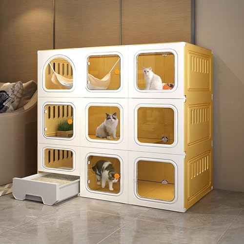 Large Indoor Cat Cage with Litter Box, Multi-Level Cat Condo, DIY Pet Playpen, Spacious Cat Enclosure for 1-2 Cats, Sturdy Metal Cat Kennel with Pull-Out Tray(Yellow,41.7" L x 18.3" W x 41.7" H) von QAONEAY