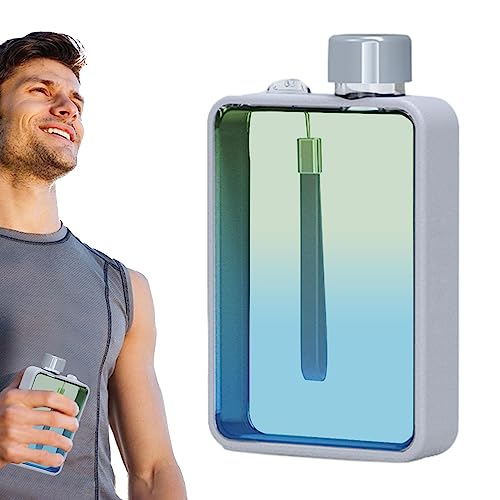 QARIDO Flacher tragbarer Reisebecher, Reisewasserflasche, Tragbare Sport-Outdoor-Flasche, Fahrradflasche, flache Sport-Wasserflasche für Reisen, Laufen, Radfahren, Schule, Wandern von QARIDO