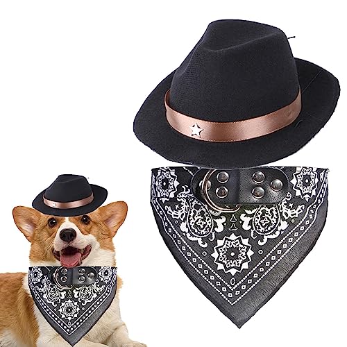 QARIDO Hund Cowboyhut - Bandana-Schal-Cowboy-Mütze,Lustige Kopfbedeckung für Katze und Hund, Hunde-Katzen-Kostü, Cosplay-Zubehör für Feiertags-Haustier-Party-Dekoration von QARIDO