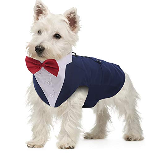 Formeller Smokinganzug für mittelgroße und große Hunde, Smoking-Kostüm, Hochzeitsparty-Outfit mit abnehmbarem Kragen, Elegante Hundebekleidung mit Fliege und Halstuch, Set für Cosplay, Urlaub von QBLEEV