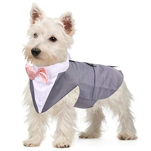 Formeller Smokinganzug für mittelgroße und große Hunde, Smoking-Kostüm, Hochzeitsparty-Outfit mit abnehmbarem Kragen, Elegante Hundebekleidung mit Fliege und Halstuch, Set für Cosplay, Urlaub von QBLEEV