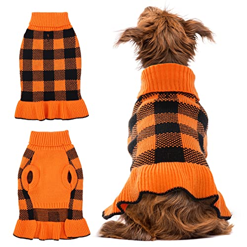 Haustier-Hundepullover, Kleid für kleine, mittelgroße Hunde, Strickware, warmer Rollkragenpullover, Welpenpullover, niedliches Haustier-Karomuster, Winterkleidung, Weihnachtskleidung von QBLEEV