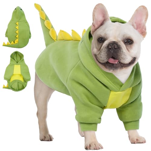 QBLEEV Dinosaurier-Hundekleidung, Haustierkostüm für Cosplay und Halloween, Hunde-Kapuzenpullover, warme Jacke mit Cartoon-Design, Hundekostüme, Halloween, Cosplay, Party, Haustiermantel für kleine, von QBLEEV