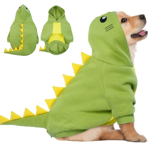 QBLEEV Dinosaurier-Hundekleidung, Haustierkostüm für Cosplay und Halloween, Hunde-Kapuzenpullover, warme Jacke mit Cartoon-Design, Hundekostüme, Halloween, Cosplay, Party, Haustiermantel für kleine, von QBLEEV