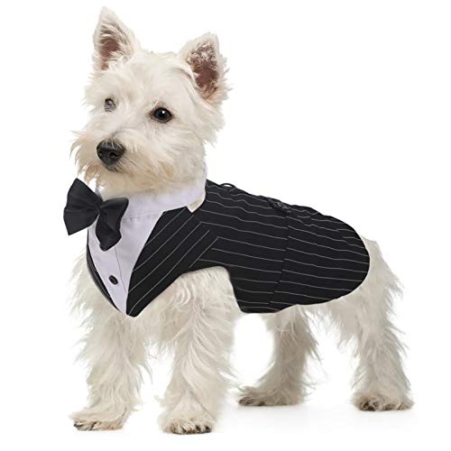 QBLEEV Dog Formal Tuxedo Suit for Medium Large Dogs，Dog Tuxedo Costume Wedding Party Outfit with Detachable Collar，Elegant Dog Apparel Bowtie Shirt and Bandana Set for Dress-up Cosplay Holiday Wear von QBLEEV