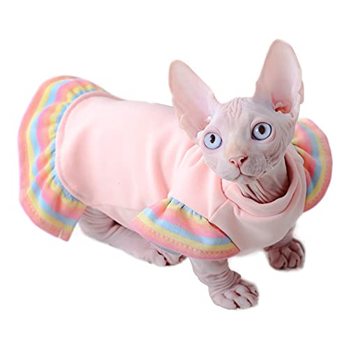 QBLEEV Haarlose Katzen-Baumwoll-T-Shirts, Haustierkleidung, Kätzchen, runder Kragen, Weste mit Ärmeln, Katzen und kleine Hunde, Kleidung, warmer Katzenpullover, Kostüm für Sphynx, Peterbalg, Größe L von QBLEEV