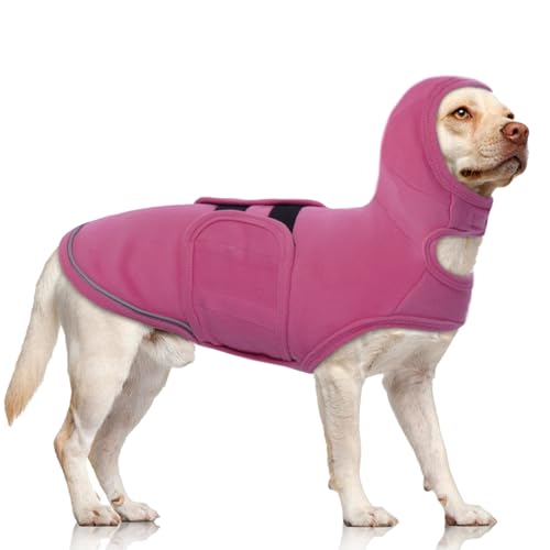 QBLEEV Hunde-Angstweste, Donnerjacke, beruhigendes Shirt mit Hundeohrabdeckung, beruhigender Kapuzenpullover mit Ohrwickeln, Angstlinderung, Lärmschutz für Feuerwerk, Gewitter, Reisen von QBLEEV