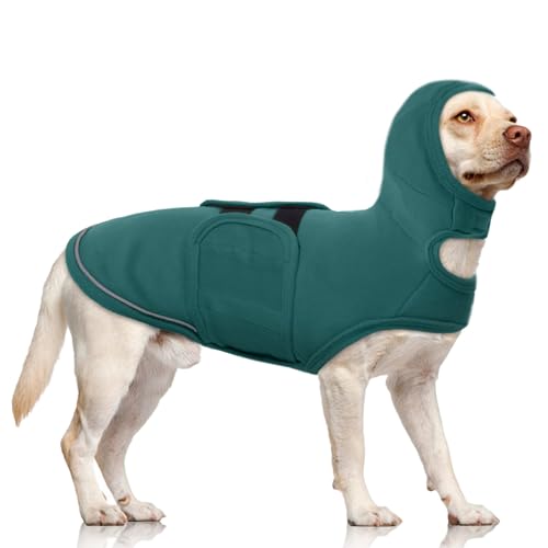 QBLEEV Hunde-Angstweste, Donnerjacke, beruhigendes Shirt mit Hundeohrabdeckung, beruhigender Kapuzenpullover mit Ohrwickeln, Angstlinderung, Lärmschutz für Feuerwerk, Gewitter, Reisen von QBLEEV