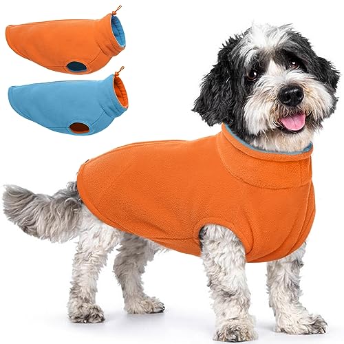 QBLEEV Hunde-Fleecejacke mit Reißverschluss und Reißverschluss, warmer Winter-Fleece-Hundemantel, wendbare Hunde-Fleece-Weste, mittelgroße Hunde (XS, Blau & Orange) von QBLEEV