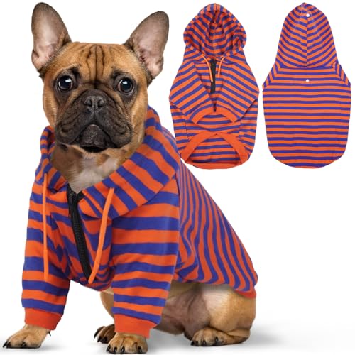 QBLEEV Hunde-Kapuzenpullover, Winter-Fleeceweste, Hunde-Sweatshirt, warmer Pullover, Hundekleidung für kaltes Wetter, weicher Hundepullover, Haustier-Wintermantel mit Loch für die Leine, Bulldogge für von QBLEEV