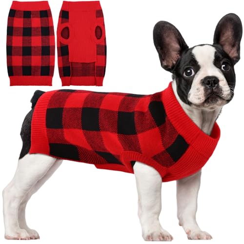 QBLEEV Hunde-Pullover mit Rollkragen, Strickpullover Loch für Geschirr, kaltes Wetter, Welpen, Pullover, Pyjama, Herbst/Winter, warme Kleidung, Weihnachtskostüme kleine und mittelgroße Hunde Katzen von QBLEEV