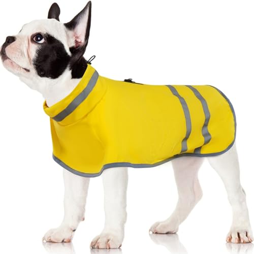 QBLEEV Hunde-Regenmantel, verstellbare Hunde-Regenjacke mit Loch für die Leine, Hunde-Regenmäntel für große, mittelgroße und kleine Hunde, Hunde-Regenmantel mit reflektierenden Streifen, schneefest, von QBLEEV