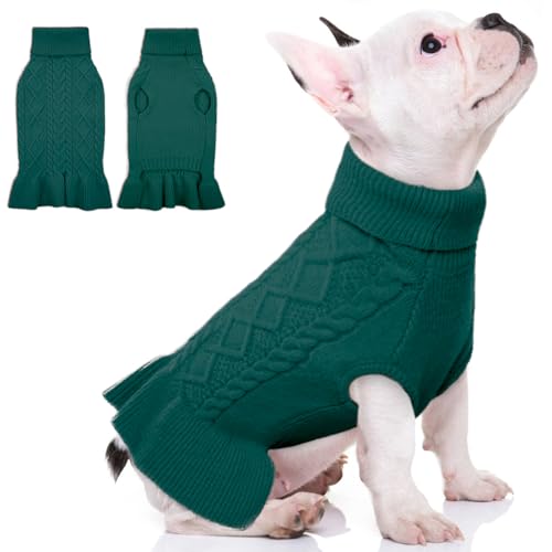 QBLEEV Hundepullover für kleine Hunde, Welpenpullover Pullover Hundepullover Kleid Grün Haustier Pullover Warme Winter Hund Weihnachten Pullover Herbst Hund Pullover Weste Rollkragen Hundepullover für von QBLEEV