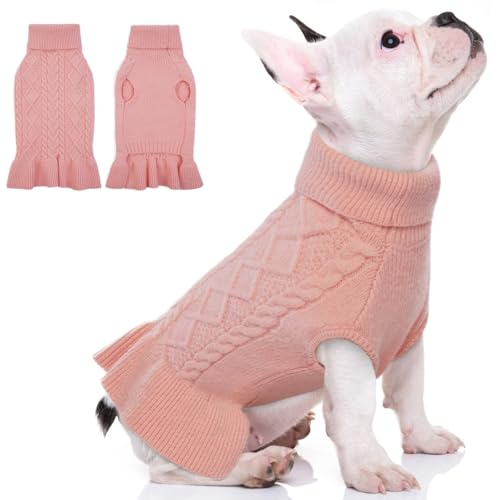 QBLEEV Hundepullover für kleine Hunde, Welpenpullover Pullover Hundepullover Kleid Rosa Haustier Pullover Warme Winter Hund Weihnachten Pullover Herbst Hundepullover Weste Rollkragen Hundepullover für von QBLEEV