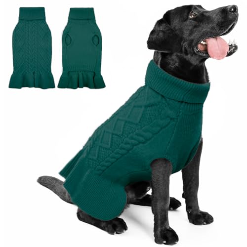 QBLEEV Hundepullover für mittelgroße Hunde, Hundepullover Kleid Pullover Welpenpullover Grün Haustier Pullover Warme Winter Hund Weihnachten Pullover Weste Doggie Pullover Rollkragen Hundepullover für von QBLEEV