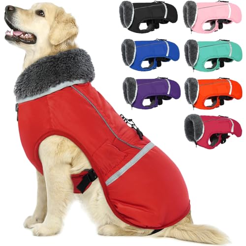 QBLEEV Hundewintermantel, warm, reflektierende Hundejacke, Rollkragen, wasserdicht, für kaltes Wetter, Dickes Fleecefutter Hund-, Haustierbekleidung, Weste, Schneeanzug für alle Hundegrößen, Größe XL von QBLEEV