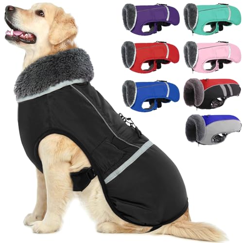 QBLEEV Hundewintermantel, warm, reflektierende Hundejacke, Rollkragen, wasserdicht, für kaltes Wetter, Dickes Fleecefutter Hund-, Haustierbekleidung, Weste, Schneeanzug für alle Hundegrößen, Größe XL von QBLEEV