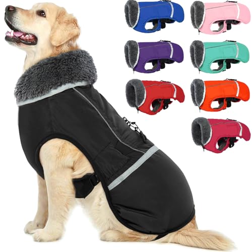 QBLEEV Hundewintermantel, warm, reflektierende Hundejacke, Rollkragen, wasserdicht, für kaltes Wetter, Dickes Fleecefutter Hund-, Haustierbekleidung, Weste, Schneeanzug für alle Hundegrößen, Größe XL von QBLEEV