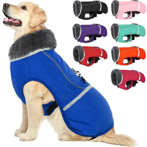 QBLEEV Hundewintermantel, warm, reflektierende Hundejacke, Rollkragen, wasserdicht, für kaltes Wetter, Dickes Fleecefutter Hund-, Haustierbekleidung, Weste, Schneeanzug für alle Hundegrößen, Größe XL von QBLEEV