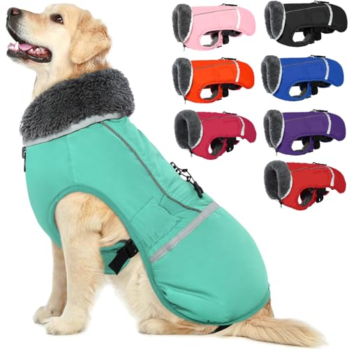 QBLEEV Hundewintermantel, warm, reflektierende Hundejacke, Rollkragen, wasserdicht, für kaltes Wetter, dickes Fleecefutter Hund-, Haustierbekleidung, Weste, Schneeanzug für alle Hundegrößen, Größe XL von QBLEEV