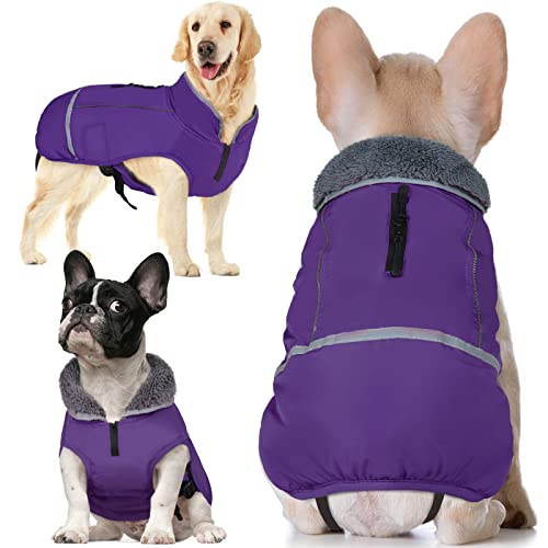 QBLEEV Hundewintermantel, warm, reflektierende Hundejacke mit Rollkragen, wasserdicht, für kaltes Wetter, Dickes Fleecefutter Hund-, Haustierbekleidung, Weste, Schneeanzug für große Hunde, Größe 3XL von QBLEEV