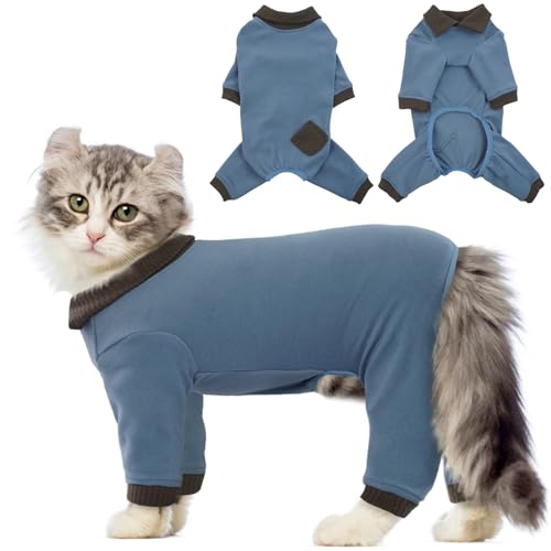 QBLEEV Katzen-Pyjama nur für Katzen, klebriges Haar, Katzenkleidung, Katzen-Einteiler für Katzen nach Operationen, weibliche Männer, chirurgischer Katzen-Genesungsanzug, Ganzkörperanzug, langärmelige von QBLEEV