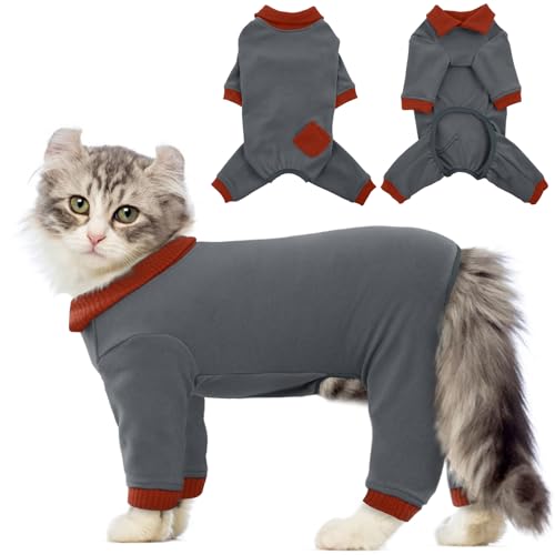 QBLEEV Katzen-Pyjama nur für Katzen, klebriges Haar, Katzenkleidung, Katzen-Einteiler für Katzen nach Operationen, weibliche Männer, chirurgischer Katzen-Genesungsanzug, Ganzkörperanzug, langärmelige von QBLEEV