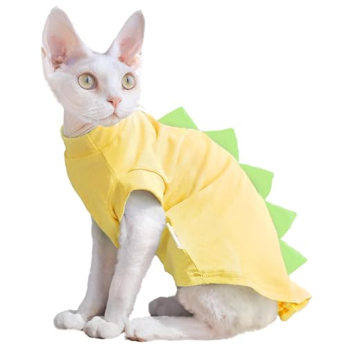 QBLEEV Sphynx Katzenkleidung, Dinosaurier-Design, Katzen-Shirts nur für Katzen, haarloser Katzenpullover, atmungsaktiv, tägliche Kleidung für Devon Rex-Katzen, Sommer, Kätzchen-Kostüm, T-Shirts mit von QBLEEV