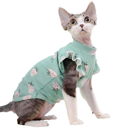 QBLEEV Sphynx Katzenkleidung nur für Katzen, niedliches Erdbeermuster, atmungsaktiv, für den täglichen Gebrauch, haarlose Katze, Sommerweste, Kätzchen, Hemd, Rock für Devon Cornish Rex Peterbald von QBLEEV